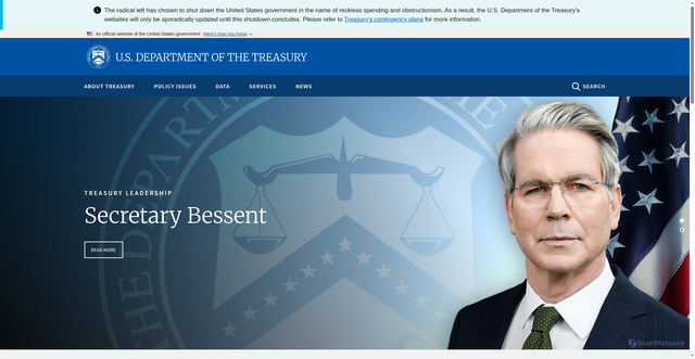 Security scan screenshot of https://home.treasury.gov/