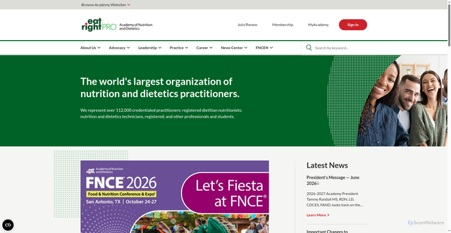 Security scan screenshot of https://www.eatrightpro.org