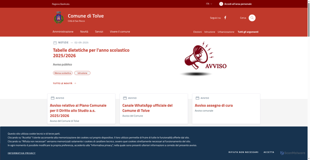 Security scan screenshot of https://www.comune.tolve.pz.it/