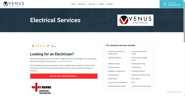 Security scan screenshot of https://venus-solutions.pages.dev/electrical/