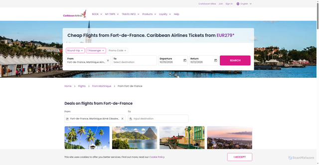 Security scan screenshot of https://flights.caribbean-airlines.com/en/flights-from-fort-de-france