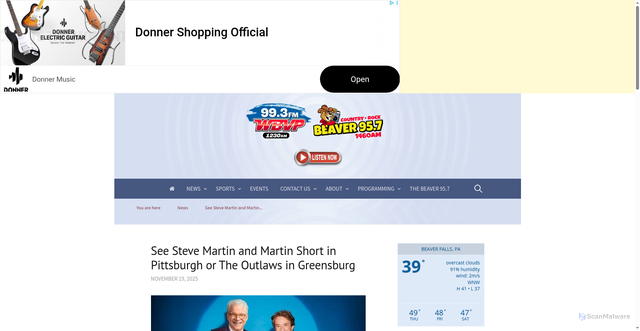 Security scan screenshot of https://beavercountyradio.com/news/see-steve-martin-and-martin-short-in-pittsburgh-or-the-outlaws-in-greensburg/