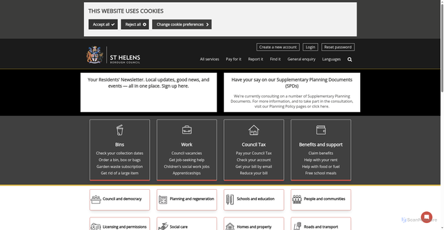Security scan screenshot of https://www.sthelens.gov.uk/