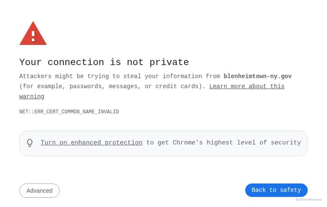 Security scan screenshot of http://blenheimtown-ny.gov/