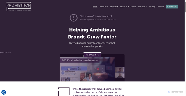 Security scan screenshot of https://prohibitionpr.co.uk/