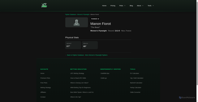 Security scan screenshot of https://robbrownbetting.com/fighters/manon-fiorot/