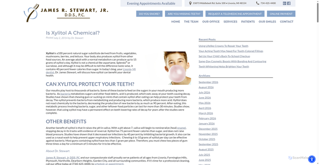 Security scan screenshot of https://jamesstewartdds.com/is-xylitol-a-chemical/