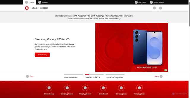 Security scan screenshot of https://vodafone.ie