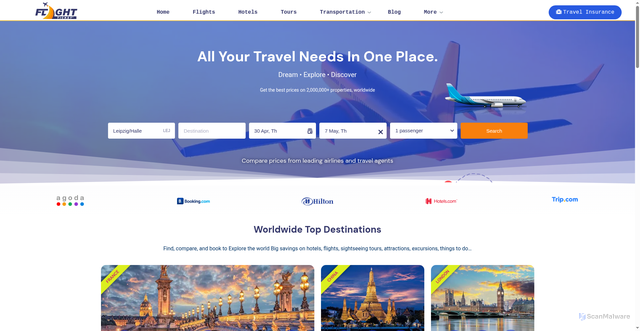 Security scan screenshot of https://flighticket.net/