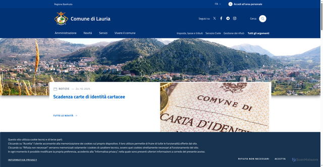 Security scan screenshot of https://www.comune.lauria.pz.it/