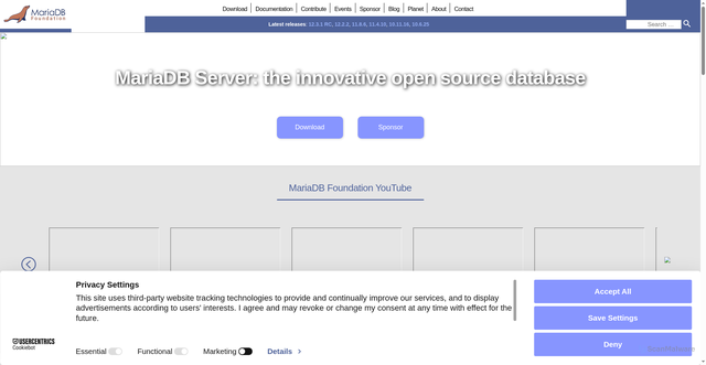 Security scan screenshot of https://mariadb.org