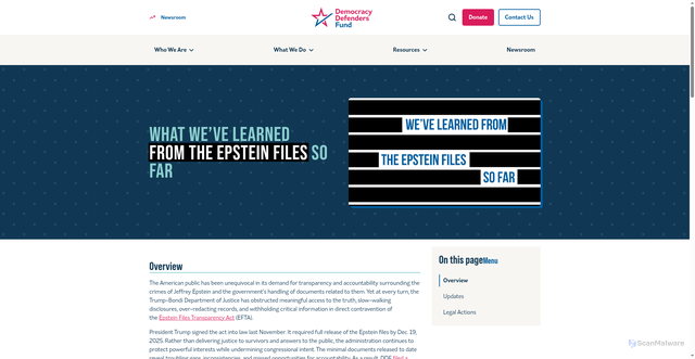 Security scan screenshot of https://www.democracydefendersfund.org/epstein-files/