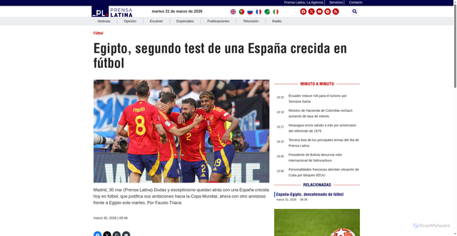 Security scan screenshot of https://www.prensa-latina.cu/2026/03/30/egipto-segundo-test-de-una-espana-crecida-en-futbol/