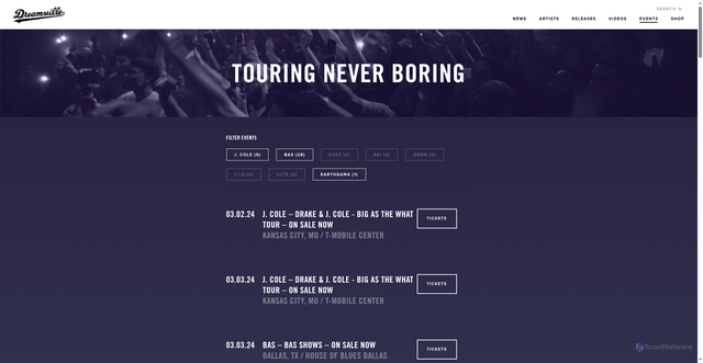 Security scan screenshot of http://www.dreamville.com/events/