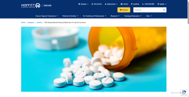 Security scan screenshot of https://www.moffitt.org/endeavor/archive/fda-recalls-blood-pressure-meds-due-to-cancer-concerns/