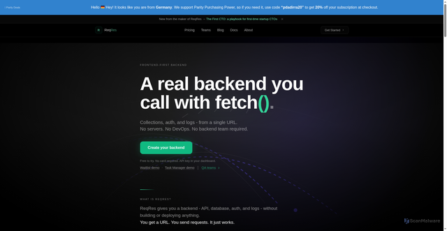 Security scan screenshot of https://reqres.in