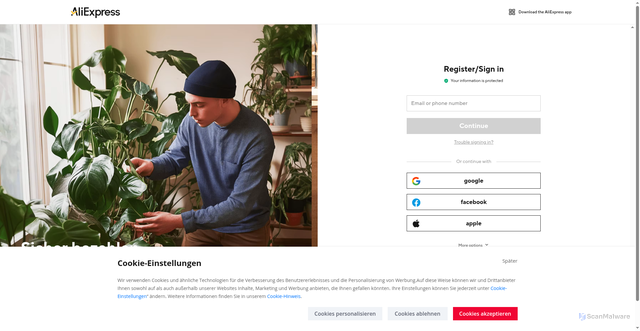 Security scan screenshot of https://login.aliexpress.com/