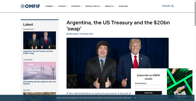 Security scan screenshot of https://www.omfif.org/2025/10/argentina-the-us-treasury-and-the-20bn-swap/