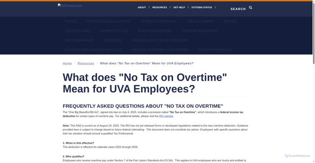 Security scan screenshot of https://uvafinance.virginia.edu/resources/what-does-no-tax-overtime-mean-uva-employees