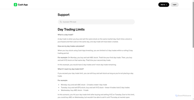 Security scan screenshot of https://cash.app/help/5012-day-trading-limits