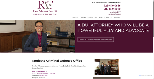 Security scan screenshot of https://www.criminalaw.net/modesto-criminal-defense-office/