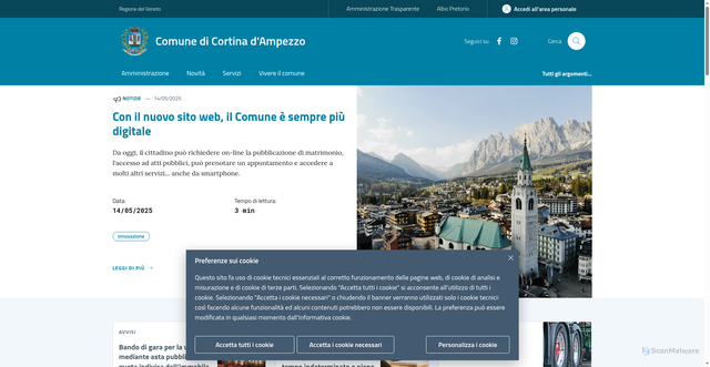 Security scan screenshot of https://www.comunecortinadampezzo.it