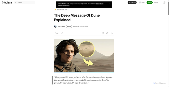 Security scan screenshot of https://tomkuegler.medium.com/the-deep-message-of-dune-explained-3fe0e3c48e07