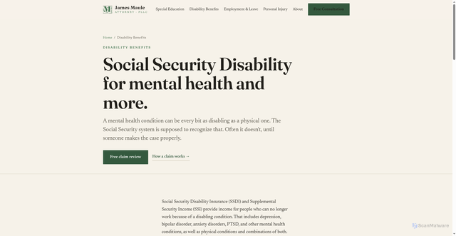 Security scan screenshot of https://jamesmaulelaw.com/pages/disability-benefits