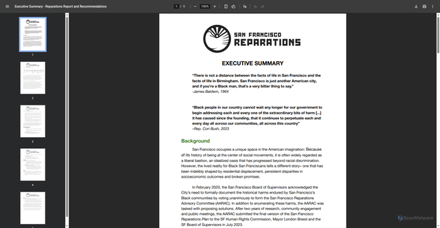 Security scan screenshot of https://media.api.sf.gov/documents/Executive_Summary_-_Reparations_Report_and_Recommendations_Updated_8-18.pdf