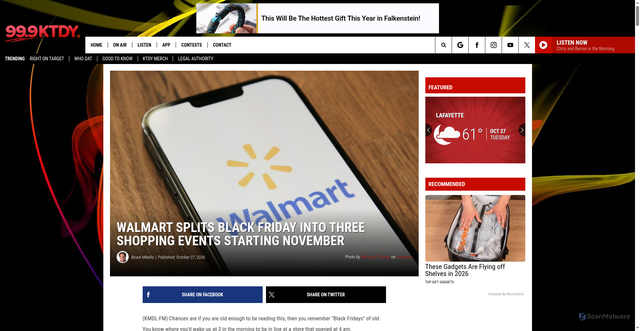 Security scan screenshot of https://999ktdy.com/ixp/33/p/walmart-black-friday-2026-schedule/