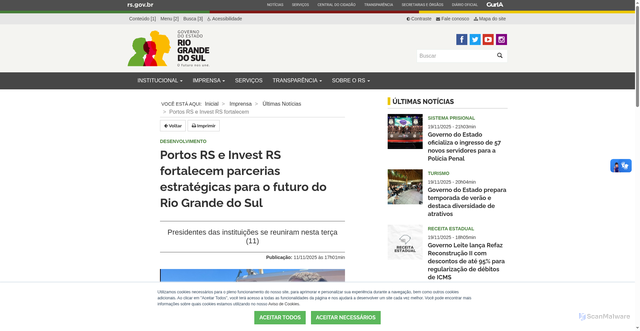 Security scan screenshot of https://estado.rs.gov.br/portos-rs-e-invest-rs-fortalecem-parcerias-estrategicas-para-o-futuro-do-rio-grande-do-sul