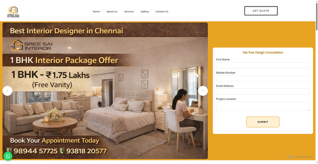 Security scan screenshot of https://sreesaiinteriors.com/