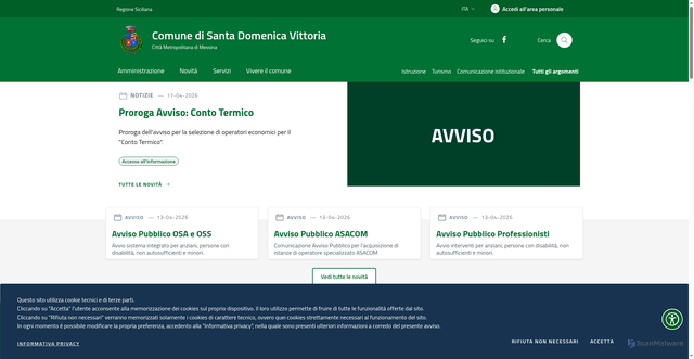 Security scan screenshot of https://www.comune.santadomenicavittoria.me.it/