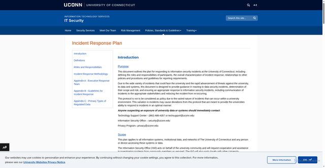 Security scan screenshot of https://security.uconn.edu/incident-response-plan/