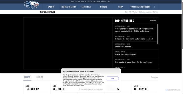 Security scan screenshot of https://nnmceagles.com/sports/mens-basketball