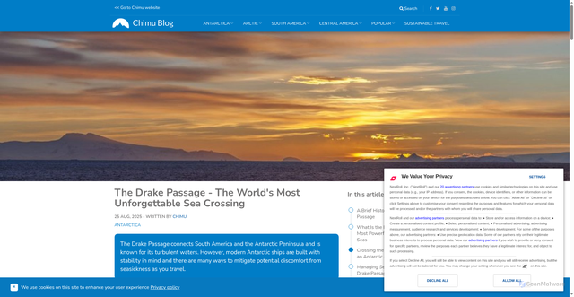 Security scan screenshot of https://www.chimuadventures.com/en-us/blog/drake-passage-worlds-most-unforgettable-sea-crossing