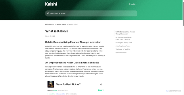 Security scan screenshot of https://help.kalshi.com/en/articles/13823763-what-is-kalshi