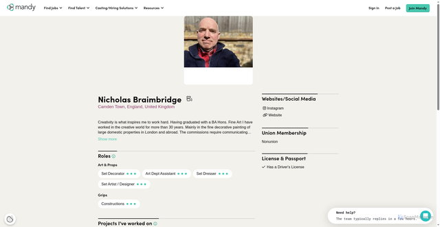 Security scan screenshot of https://www.mandy.com/u/nicholas-braimbridge/