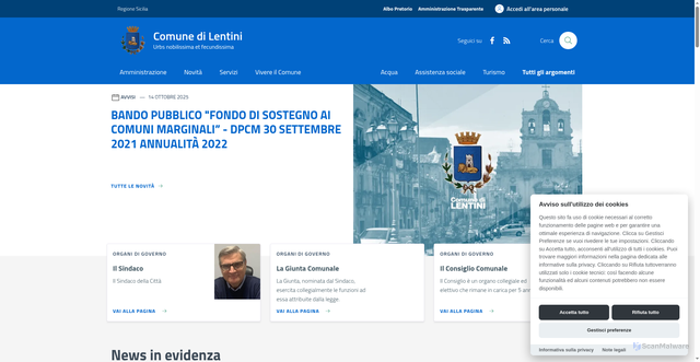 Security scan screenshot of https://www.comune.lentini.sr.it/