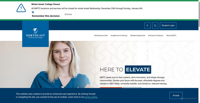Security scan screenshot of https://nwtc.edu