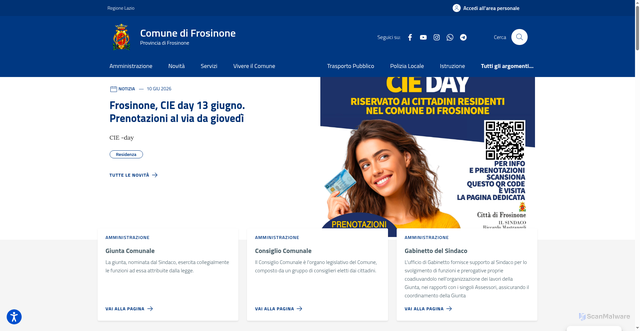 Security scan screenshot of https://www.comune.frosinone.it