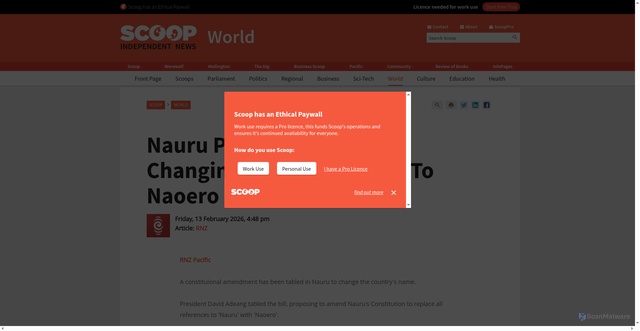 Security scan screenshot of https://www.scoop.co.nz/stories/WO2602/S00131/nauru-president-proposes-changing-countrys-name-to-naoero.htm
