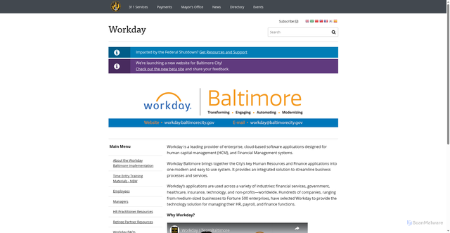 Security scan screenshot of https://workday.baltimorecity.gov/