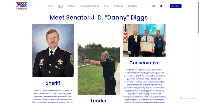Security scan screenshot of https://www.diggsforsenate.com/about-1