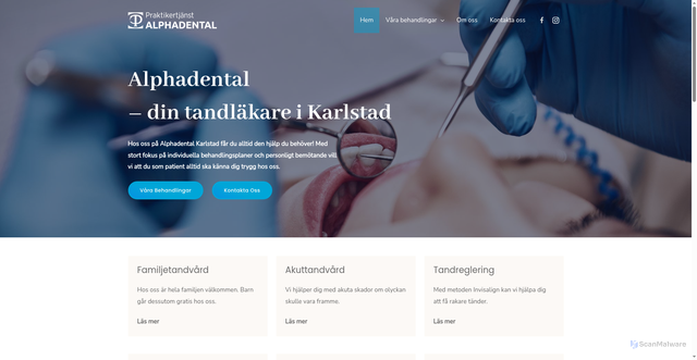 Security scan screenshot of https://alphadentalkarlstad.se