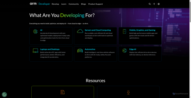 Security scan screenshot of https://developer.arm.com