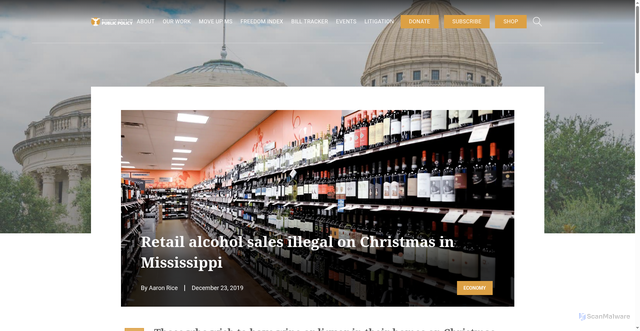 Security scan screenshot of https://mspolicy.org/retail-alcohol-sales-illegal-on-christmas-in-mississippi/