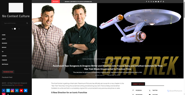 Security scan screenshot of https://nocontextculture.com/2025/11/14/new-star-trek-movie-daley-goldstein-directors/