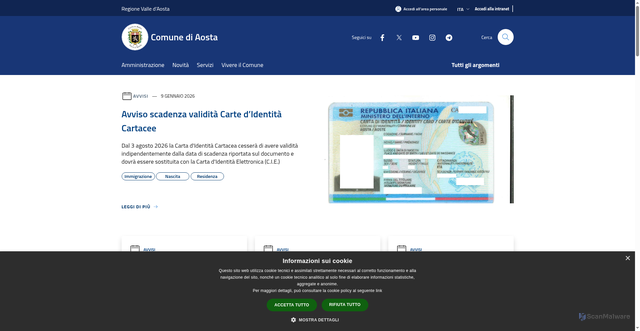 Security scan screenshot of https://www.comune.aosta.it