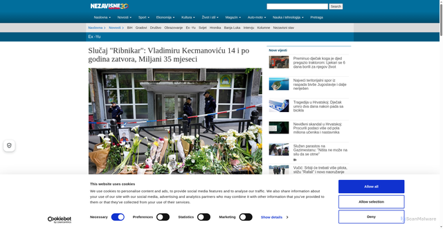 Security scan screenshot of https://www.nezavisne.com/novosti/ex-yu/ribnikar-presuda-miljana-vladimir-kecmanovic/970024